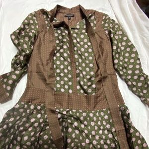 Banana Republic Brown and Green Silk Dress